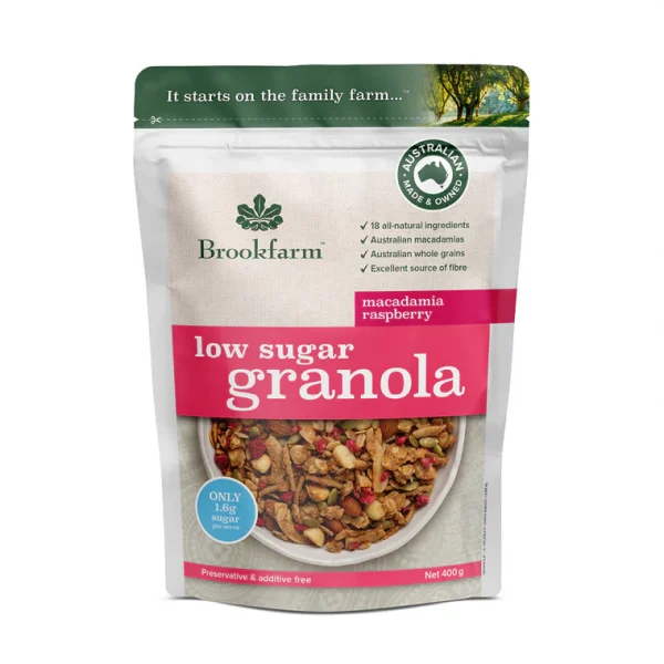 Brookfarm - Low Sugar Granola Macadamia Raspberry 400g